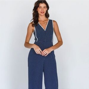 SugarLips Navy and White Polk-a-dot Romper